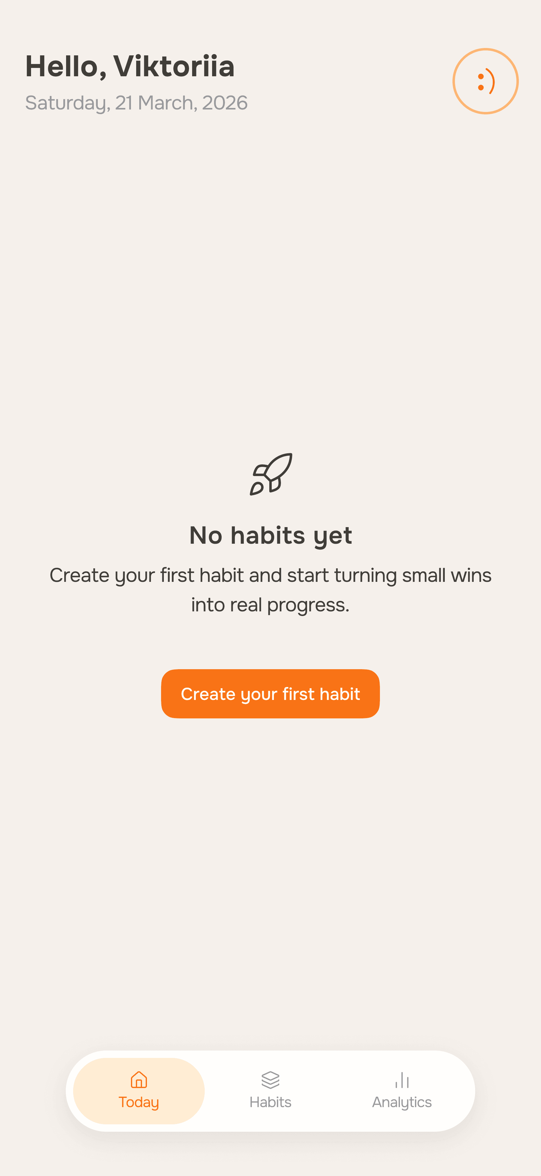 Empty state, first launch