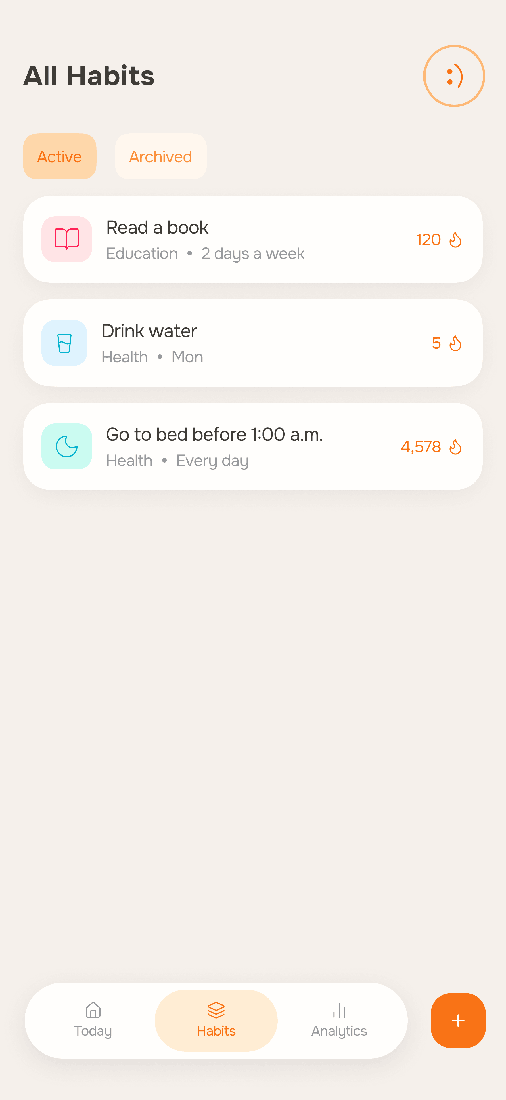 All Habits, active habits list