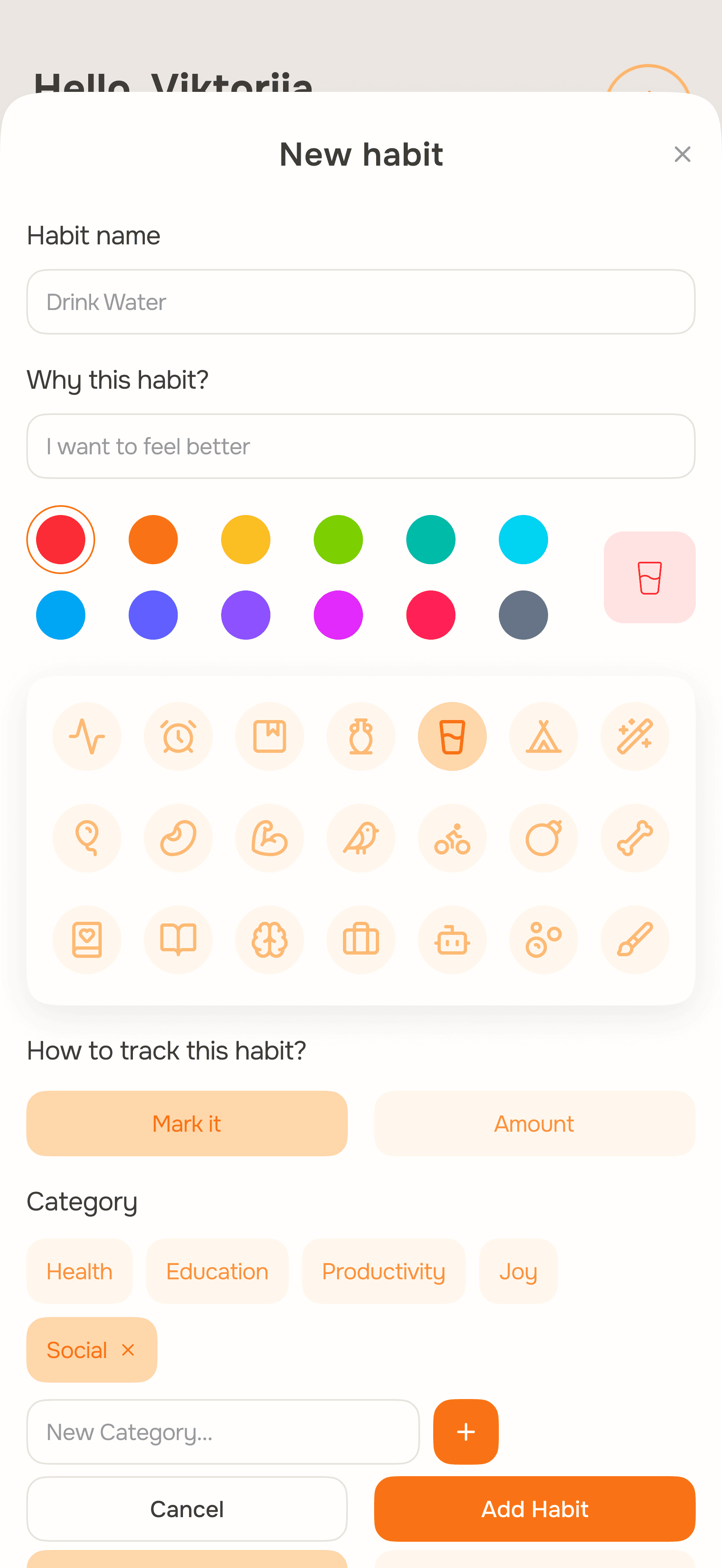 New Habit, habit creation form
