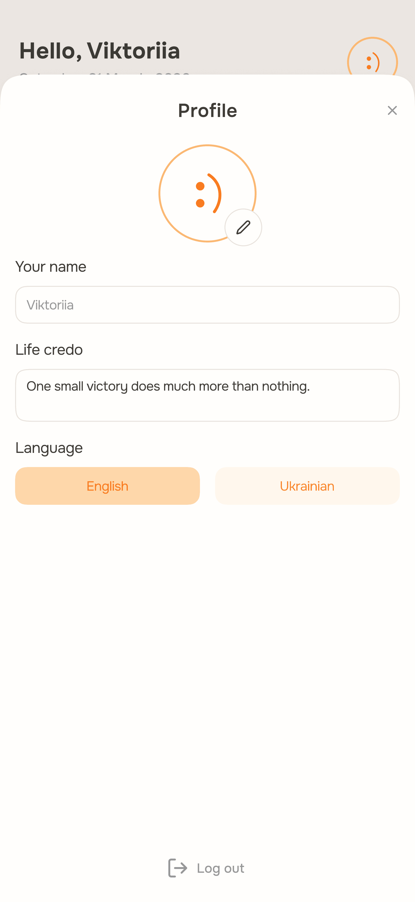 Profile, settings and language
