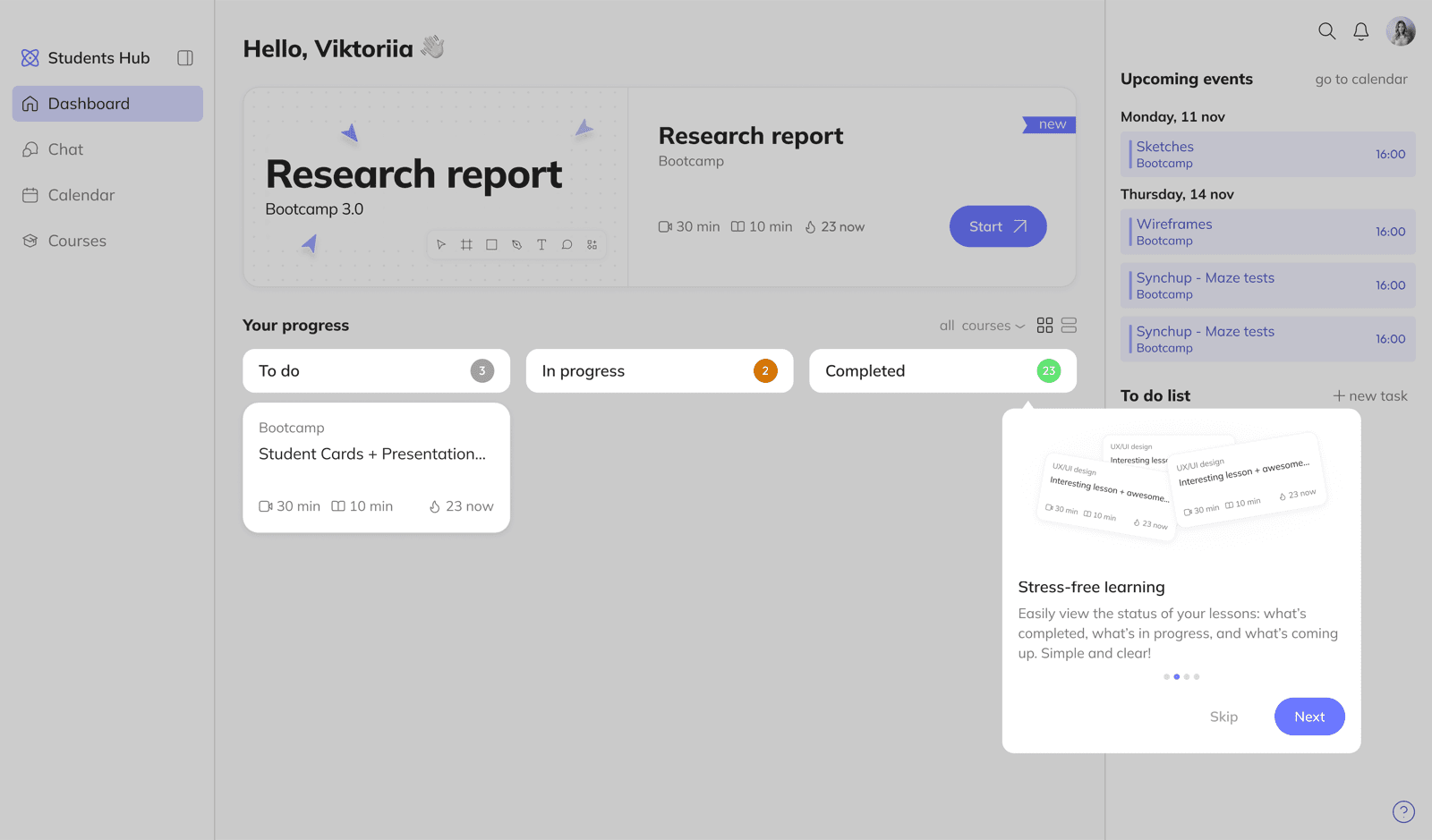 Onboarding, task statuses